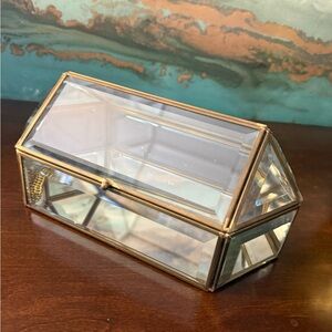 Max Studio Home Mirrored Jewelry Trinket Box. 
Approx. 9.5x5x2. Brass & Glass.